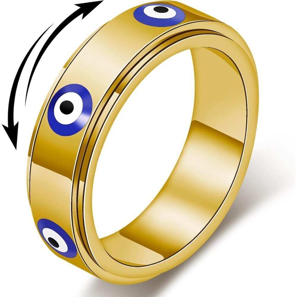 Evil Eye Fidget Ring Stainless Steel 18K Gold Plated Anxiety Relief Unisex